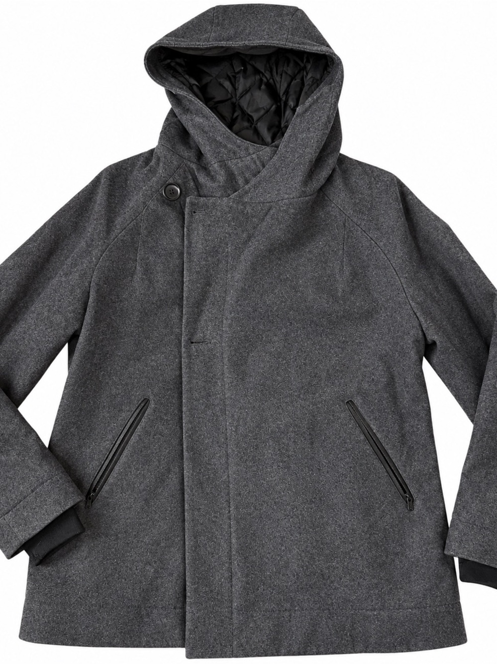 Classic Hooded Wool-Blend Pea Coat - Charcoal Gray